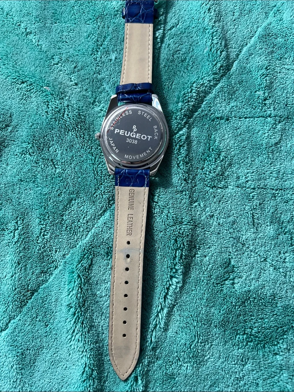 Peugeot Men's Blue Sunburst Dial Quartz Watch with Blue Croc Strap